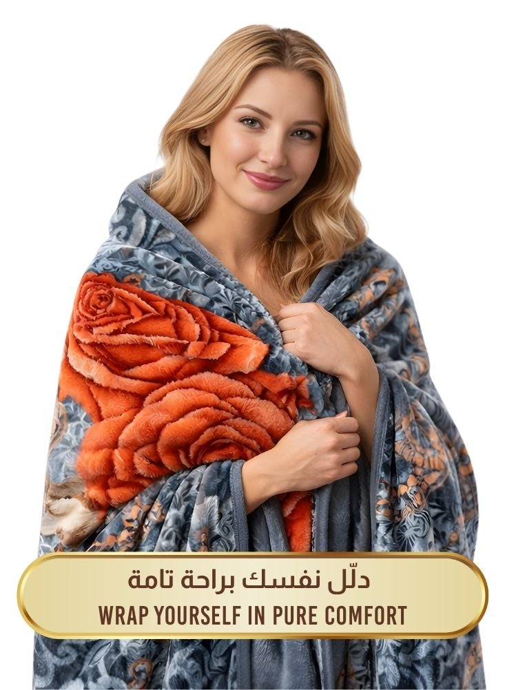 Premium 6kg Super Soft Grey Floral Blanket – Heavy Premium Warm Mink Blanket with Rose Pattern - Image 3